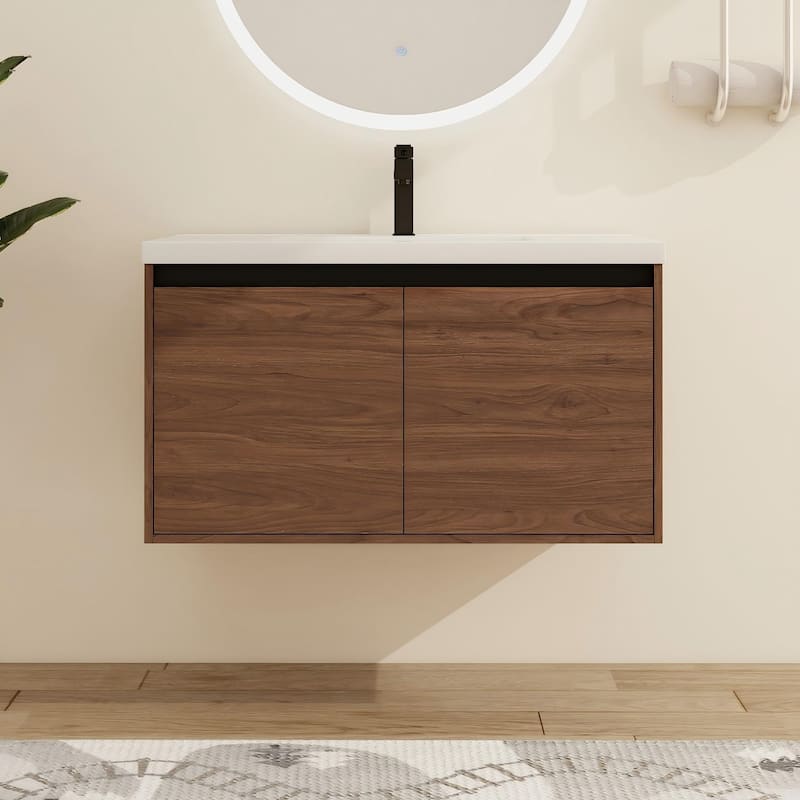 Malwee 30"/36" Floating Bathroom Vanity, Wall Mounted Bathroom Vanity with Sink and Soft Close Doors - 35.4"×18.1"×20.5"