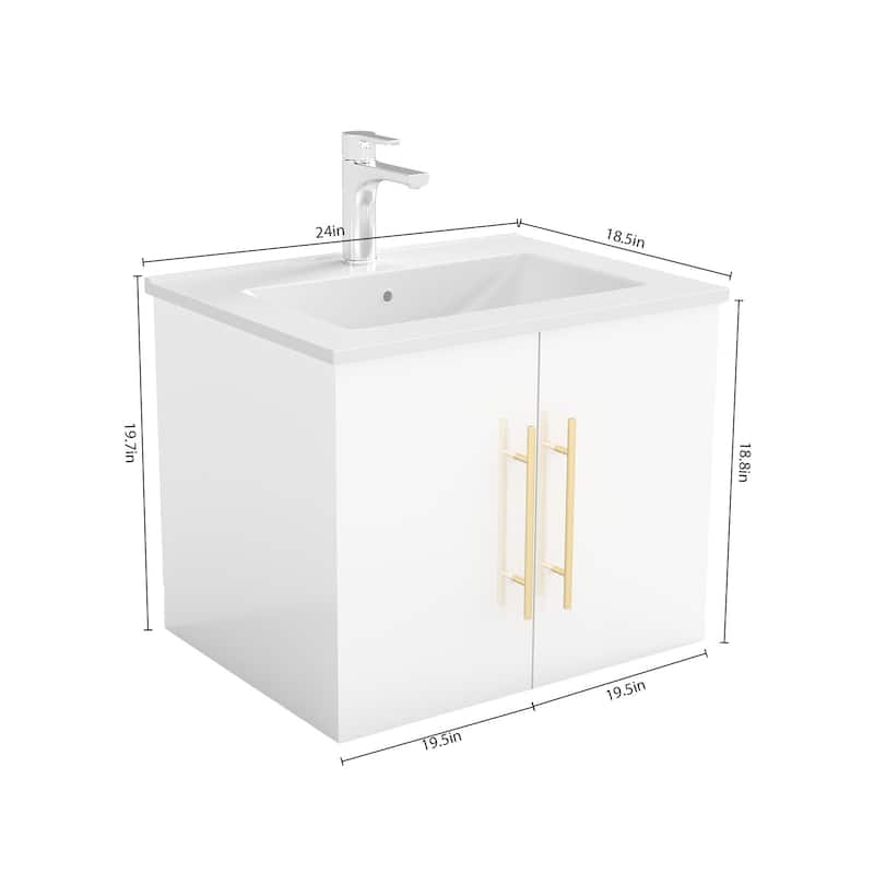 24-Inch Wall-Mounted Bathroom Vanity with Sink Combo,Double Doors,Soft Close Hinges, Ceramic Basin,Easy Assemble