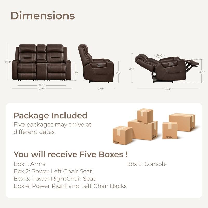 Spruce & Spring Genuine Leather Power Reclining Sofa with Wireless Charging