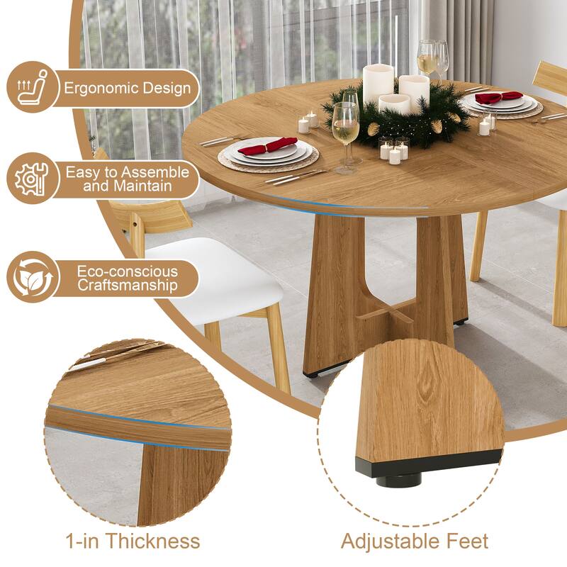 Roomfitters 47 Inch Round Dining Table for 4, Modern Farmhouse Kitchen Table with Pedestal Base, Ancient Oak