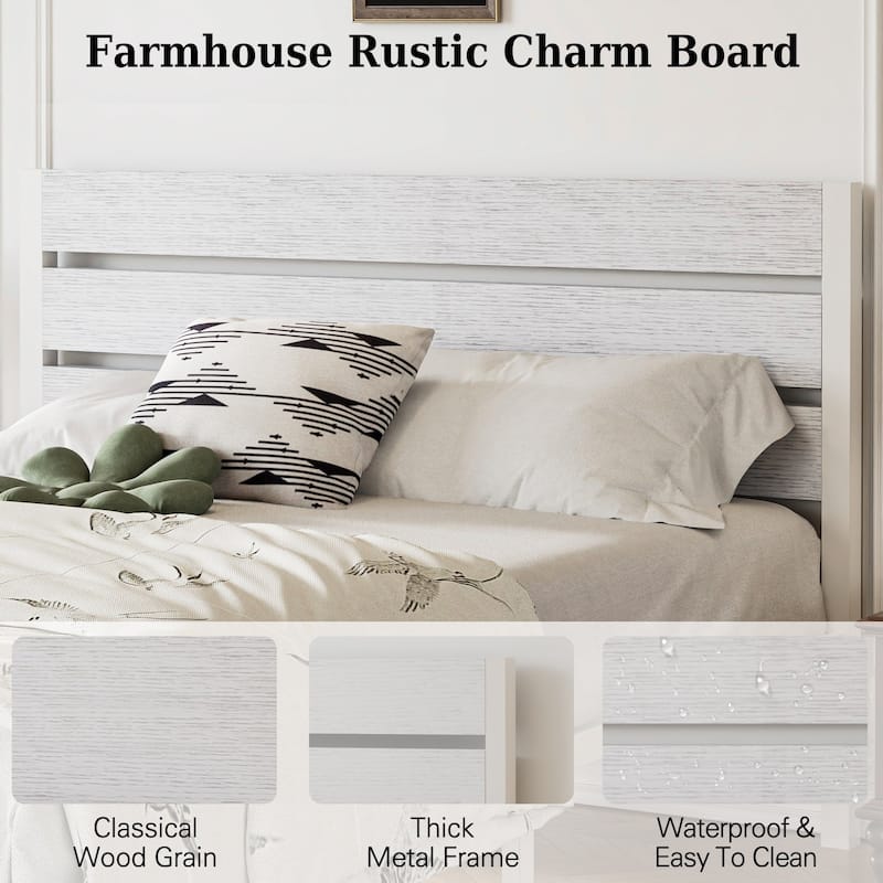 Javlergo Platform Bed Frame with Wood Headboard, Strong Metal Slats Support No Box Spring Needed