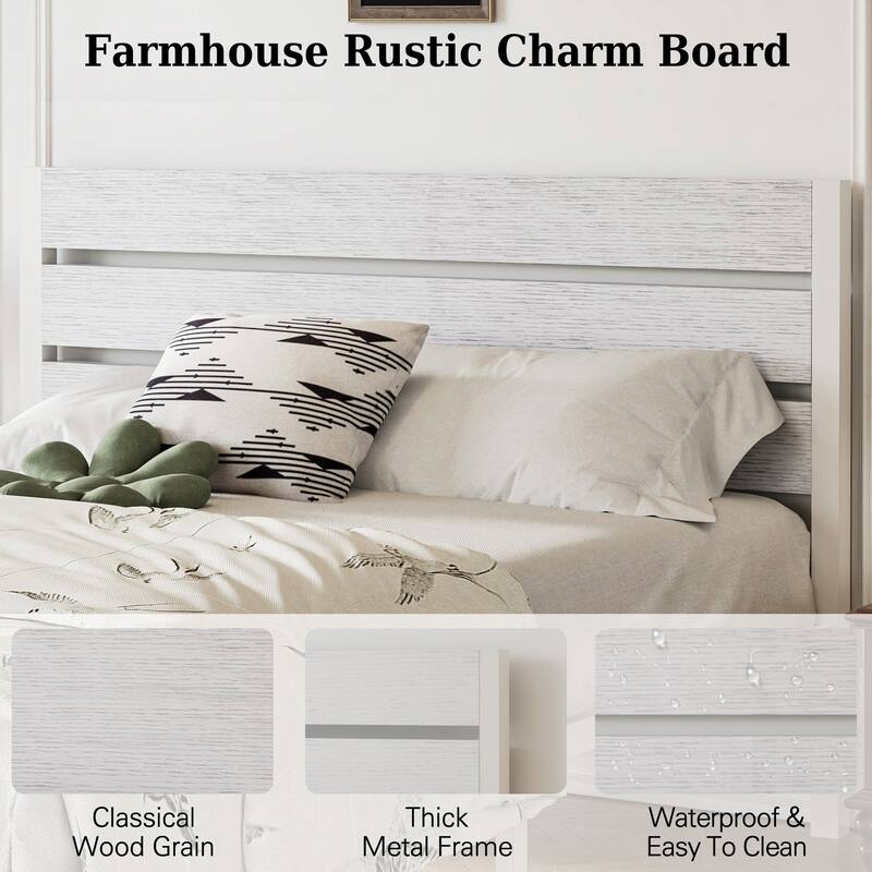 VECELO Industrial Wood Bed Frame with Headboard Twin Size Beds/Full Size Beds/Queen Size Beds