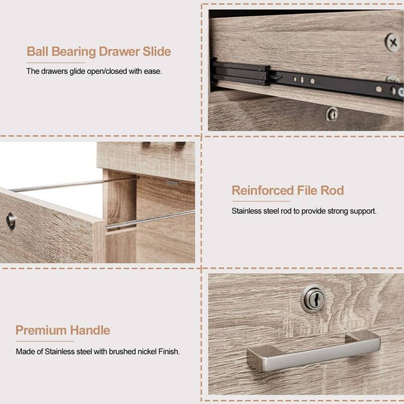 3-Drawer Rolling Wood File Cabinet with Lock