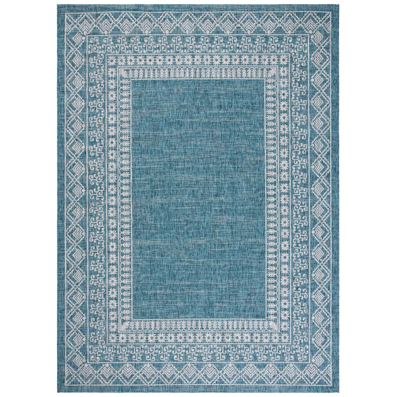 SAFAVIEH Courtyard Lucylla Indoor/ Outdoor Waterproof Patio Backyard Rug - 5'3" x 7'7" - Blue/Grey