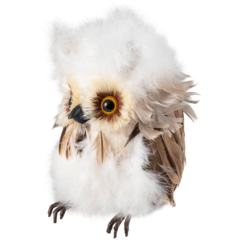 Woodland Feathery Owl Christmas Tabletop Figure - 7"