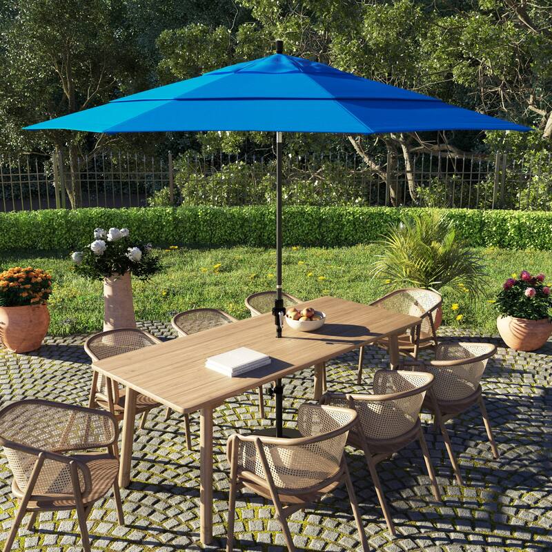California Umbrella 11' Sun Master Patio Umbrella Black Aluminum Pole Fiberglass Ribs Crank Lift Tilt Pacifica Pacific Blue