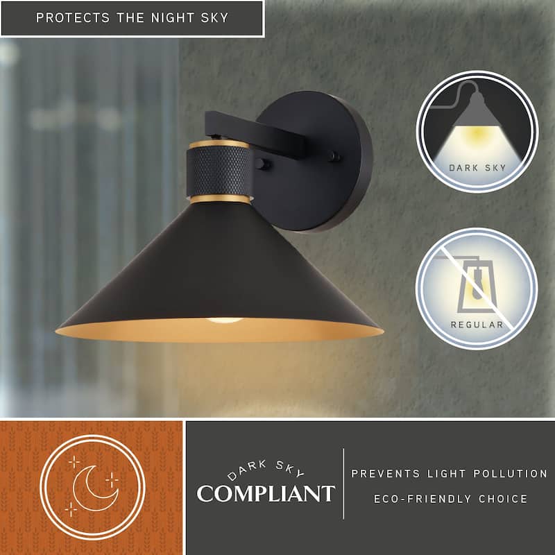 Dunbar 1 Light Matte Black and Gold Contemporary Outdoor Wall Sconce Metal Shade