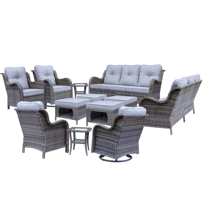 Outdoor Patio Furniture-Gray Wicker Outdoor Swivel Rocker Chairs Set