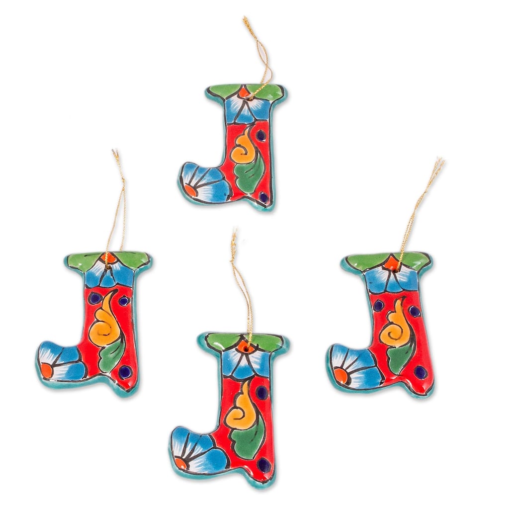 Novica Handmade Talavera Stockings Ceramic Ornaments (Set Of 4)