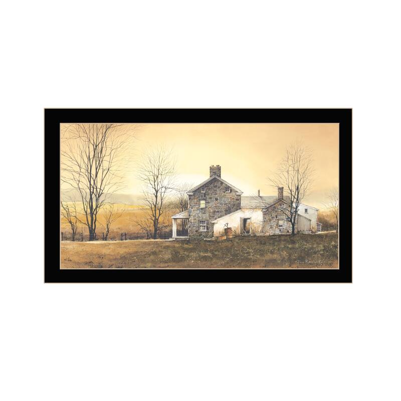 TrendyDecor4U Farmhouse "Rising Early" Framed Print Wall Art by John Rossini - Brown, Gold, Tans, White, Black , Yellow - Black