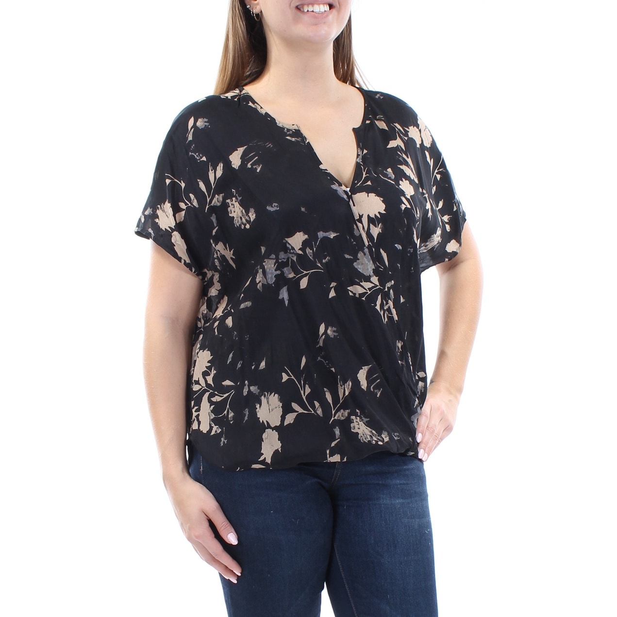 black short sleeve wrap top