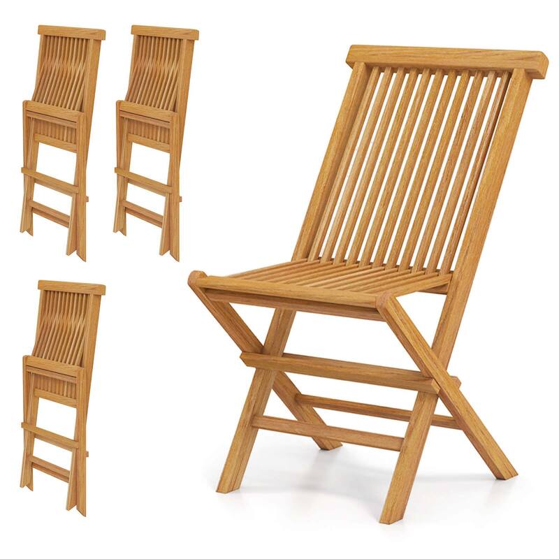 Costway Patio Chairs Set of 2/4 with Slatted Seat & Backrest No - 2 PCS