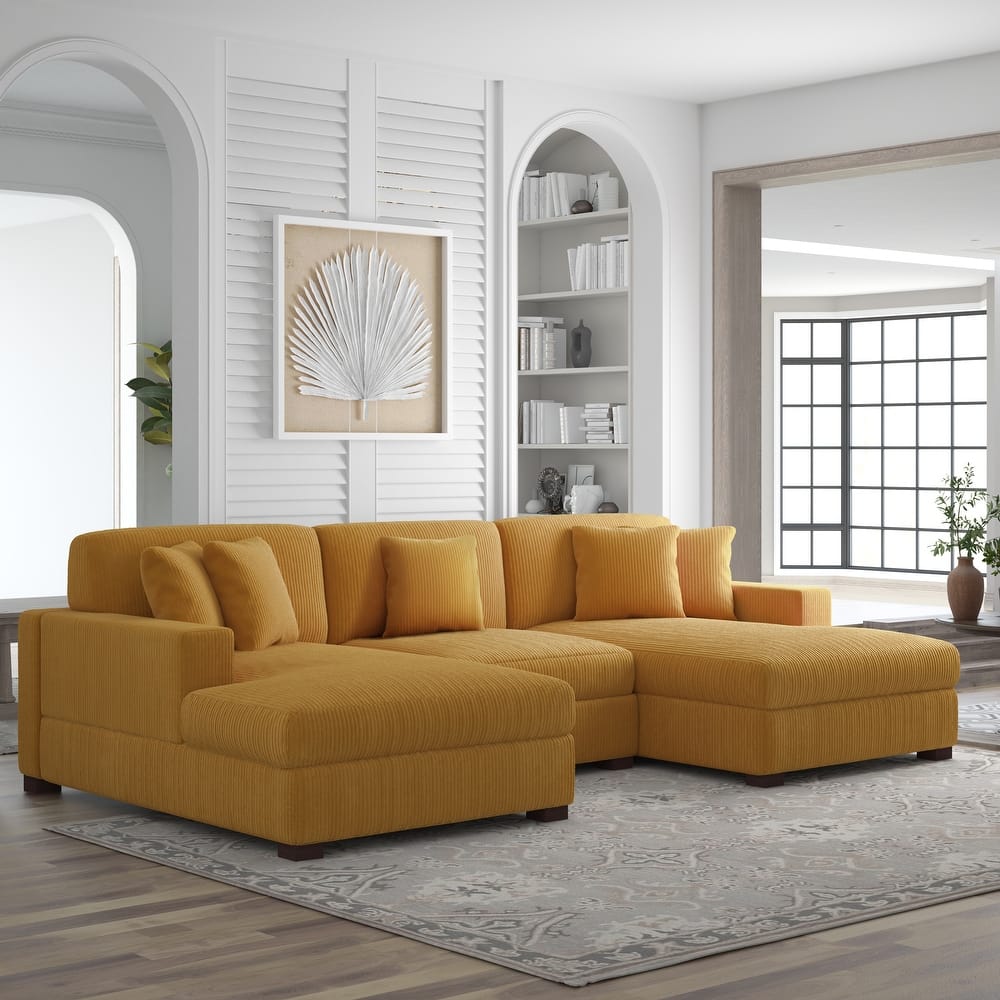 Corduroy Modular Couch Sectional Chaise Lounge Sofa