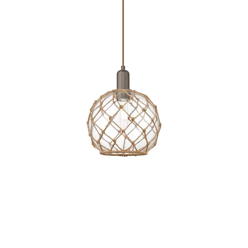 Innovations Lighting 716-1P-13-10 Farmhouse Rope Pendant Farmhouse - Oil Rubbed Bronze / Clear Glass with Brown Rope