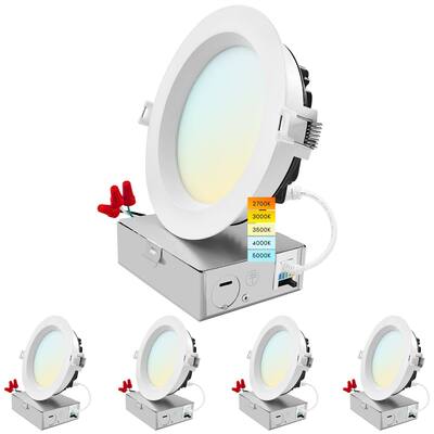 Luxrite 5" LED Recessed Ceiling Light J-Box 18W 5 Color Selectable 1600LM Dimmable Wet Rated IC Rated ETL 4 Pack - 4 Pack