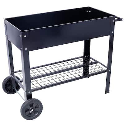 Countryside Style Garden Bed with Wheels Patio, Lower Shelf 1 Built in Storage Shelf, for Backyard Flower Herb Outdoor