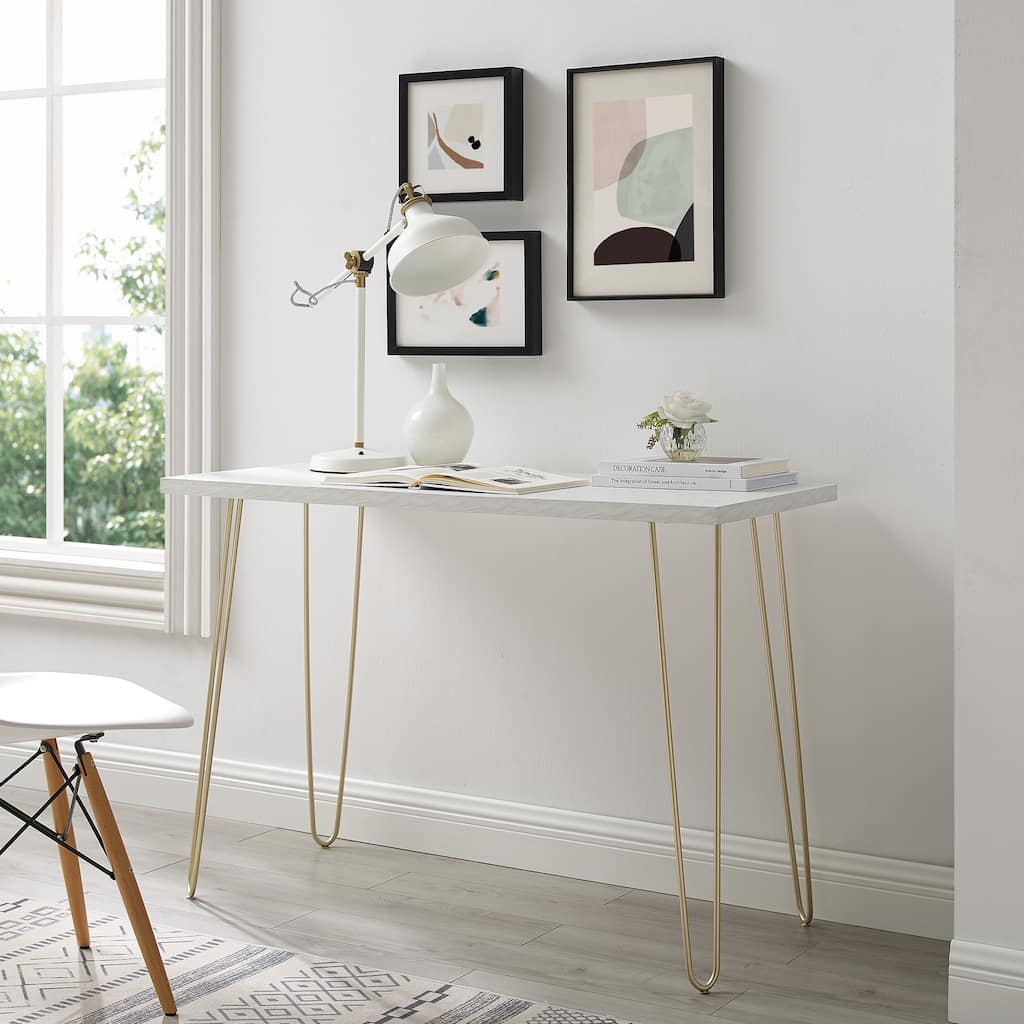 Walker Edison Skara White 42-inch Hairpin Writing Desk