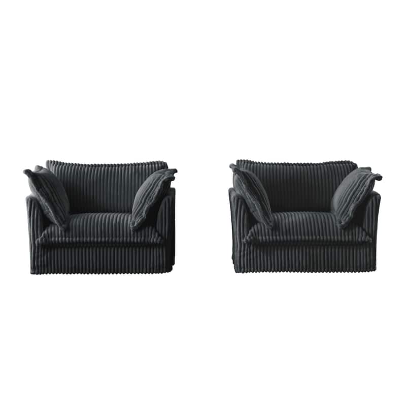 Leisure Armchair with Removable Covers, Accent Chair with Deep Seat, Lounge Chair with High Back Pillows, Set of 2