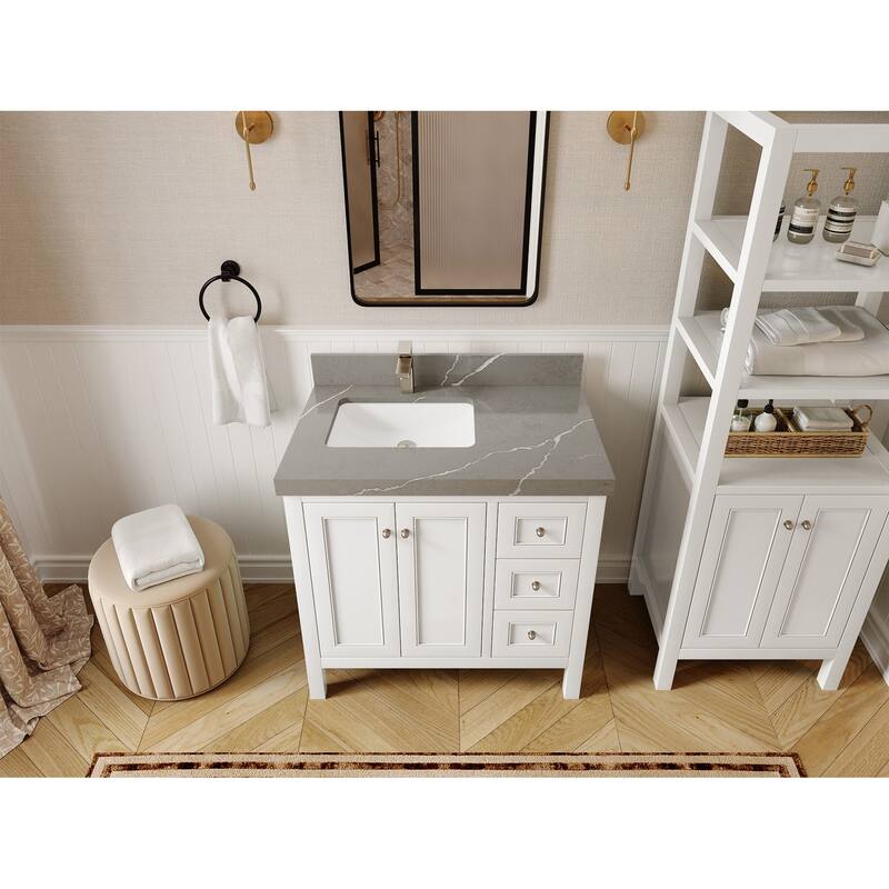 Willow Collections 36 in. W x 22 in. D Nashville Left Offset Sink Bathroom Vanity with Countertop - 2”Piatra Gray - White