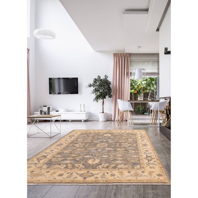 ECARPETGALLERY Hand-knotted Modern Oushak Dark Grey Wool Rug - 8'0 x 10'3