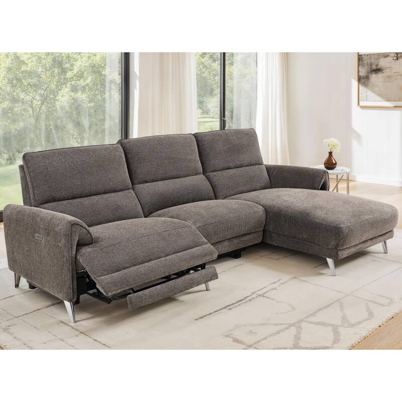 Furniture of America Pirel Modern Chenille L-Shaped Sectional Recliner with Chaise and USB Ports - Brown - Right Facing