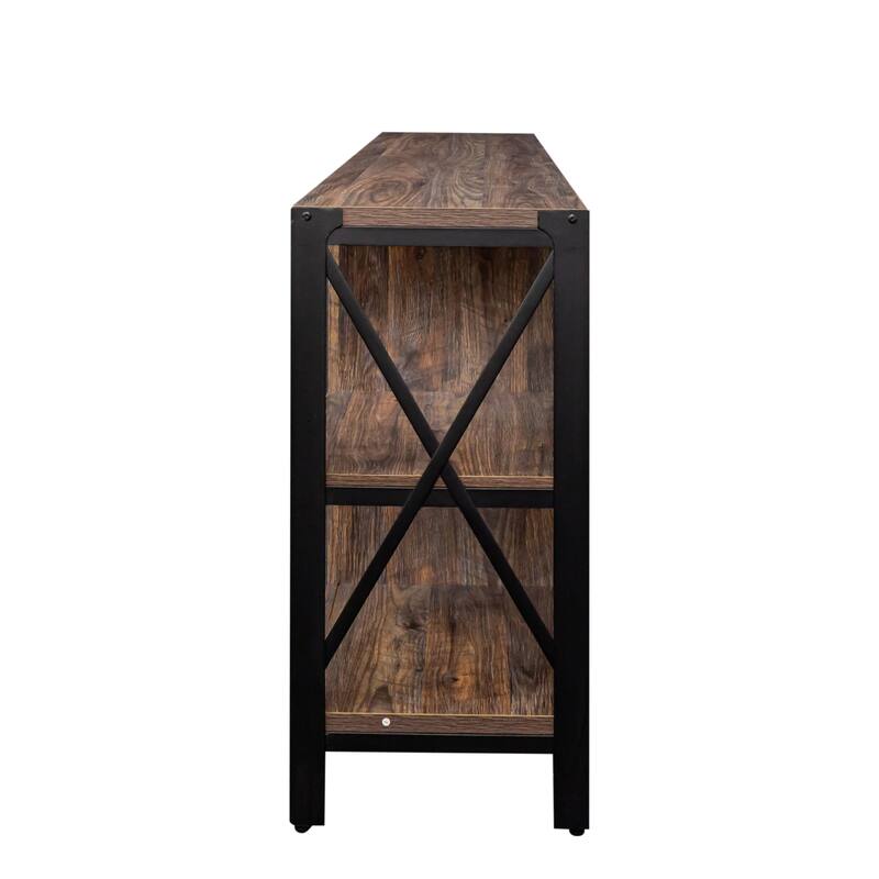 Industrial TV Stand for Living Room, Farmhouse TV Stand 80 Inch Television Stand, Horizontal Wood and Metal Open Bookshelf
