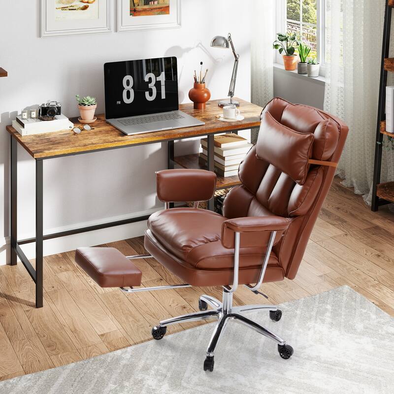 Office chair - high backrest with footstool and lumbar cushion