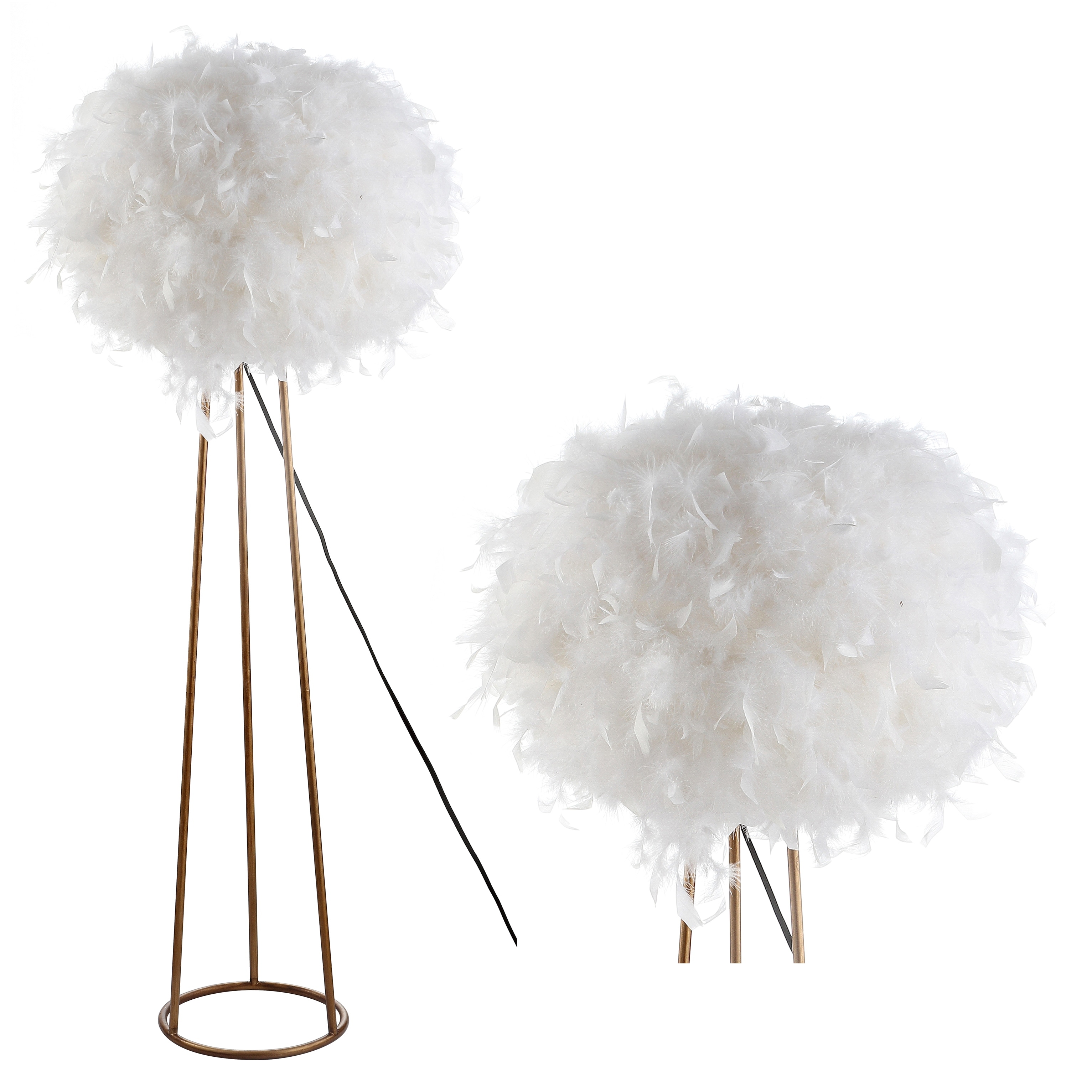 JONATHAN Y Bevin 52" Feather Metal LED Floor Lamp, White/Gold - White