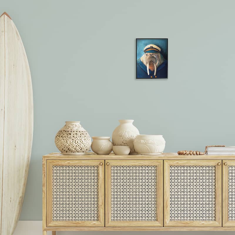 Stupell Sailor Captain Walrus Framed Giclee Art Design By Kamdon Kreations