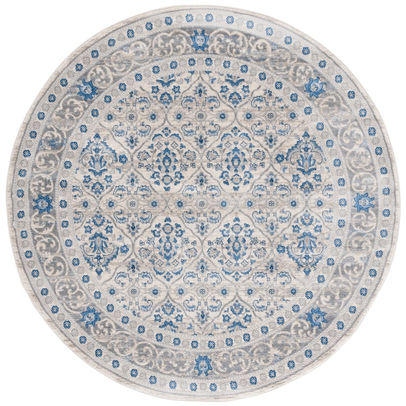 SAFAVIEH Brentwood Craciunita Traditional Oriental Rug - 6'7" Round - Ivory/Blue