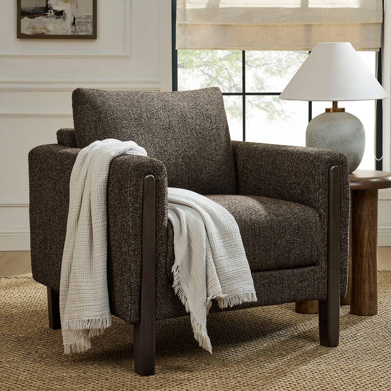 Hawken Boucle Fabric Accent Armchair - Antique Espresso
