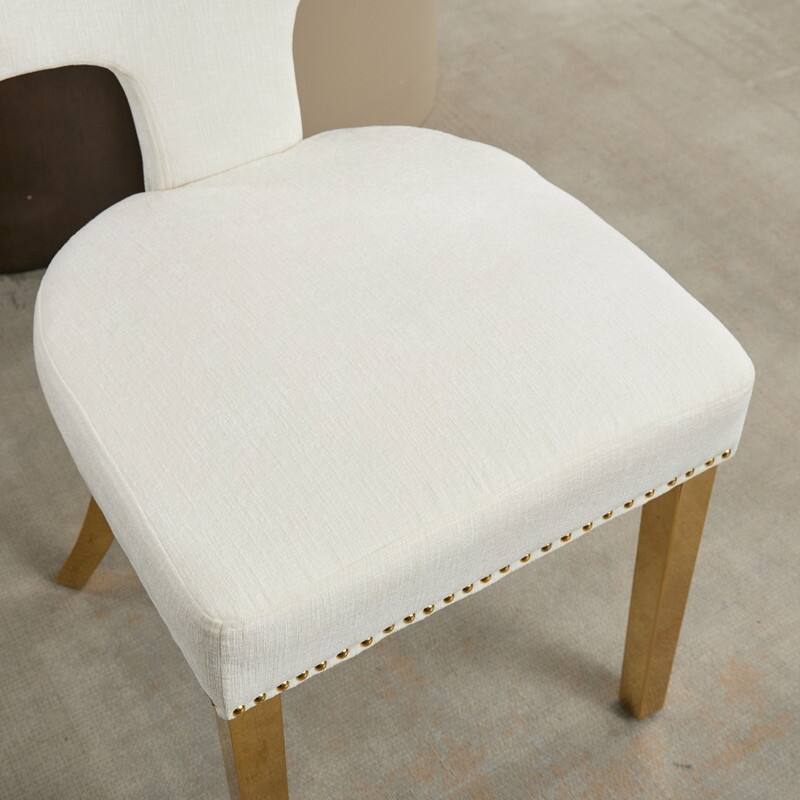 Dining Chairs Set of 2, Farmhouse Chenille Fabric Upholstered Accent Chair Curved Backrest with Copper Nails around