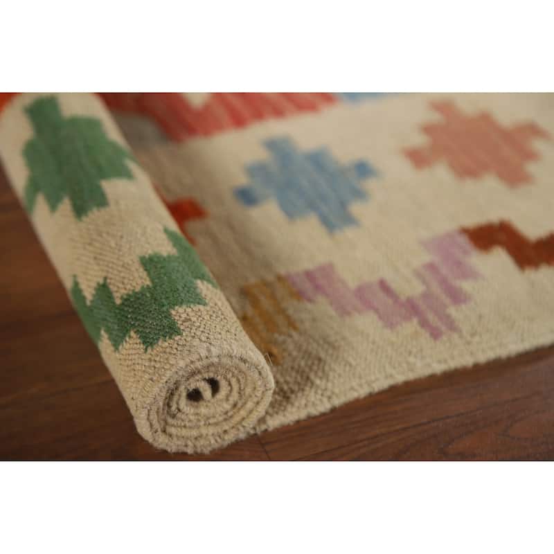 Southwestern Kilim Area Rug Oriental Flatweave Wool Carpet - 3'3"x 4'7"