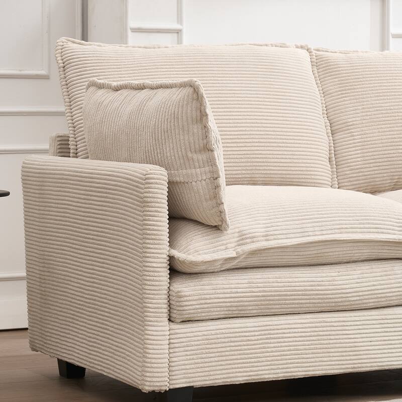 Corduroy Upholstered Loveseat Sofa Deep Seat Modular 2 Seater Couch with Double Cushions and 2 Lumbar Pillows for Living Room
