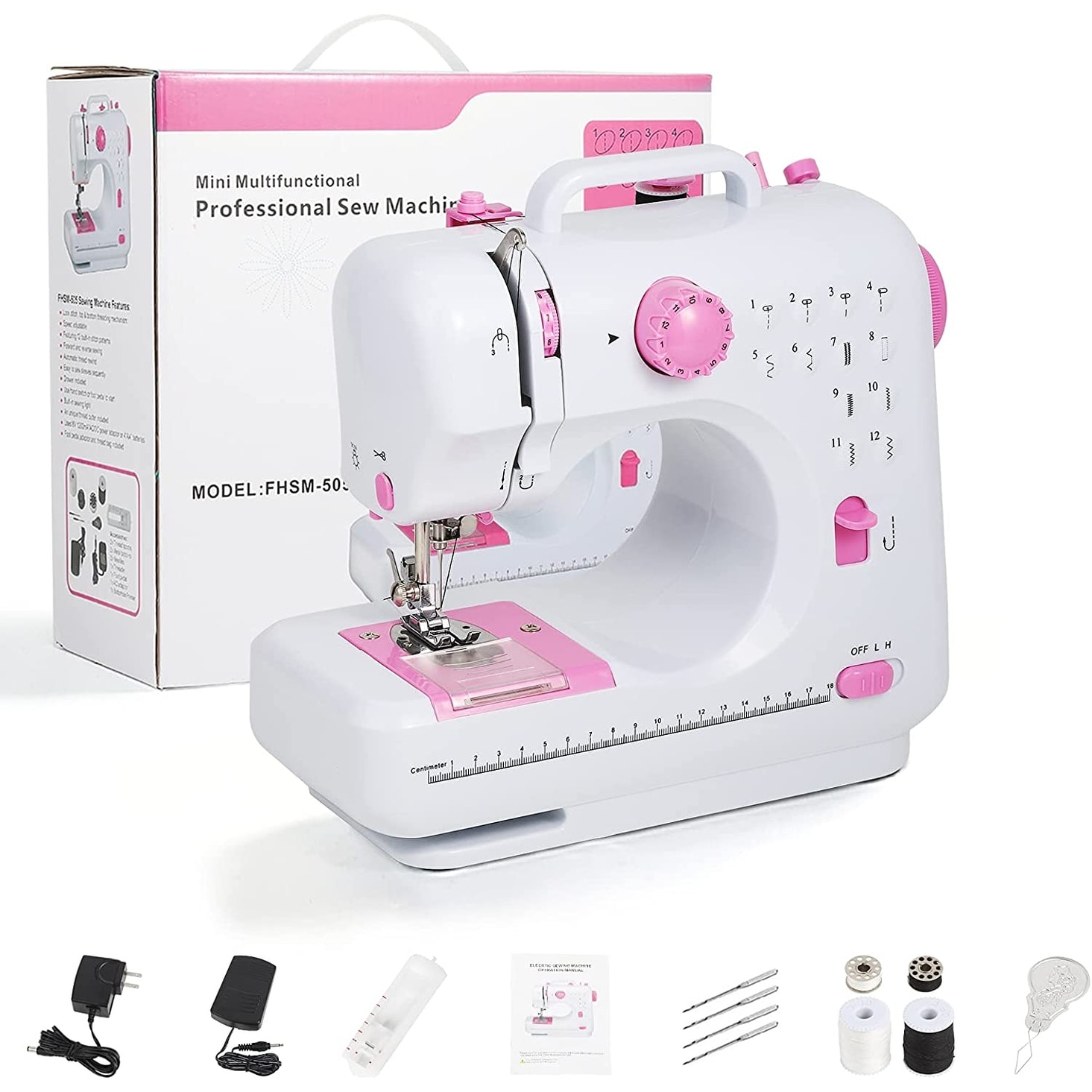 12 Built-In Stitches Small Sewing Machine Double Threads and Two Speed Multi-function Mending Machine with Foot Pedal for Kids - Electronic
