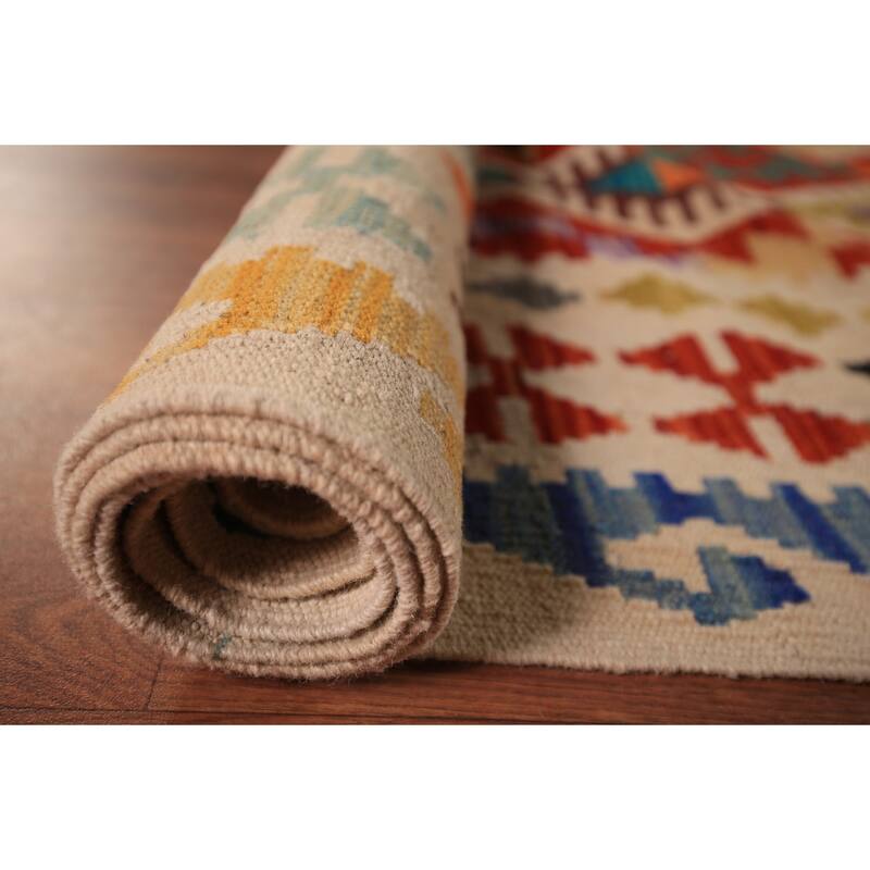 All-Over Geometric Kilim Oriental Large Rug Flatweave Wool Carpet - 10'3" x 16'6"