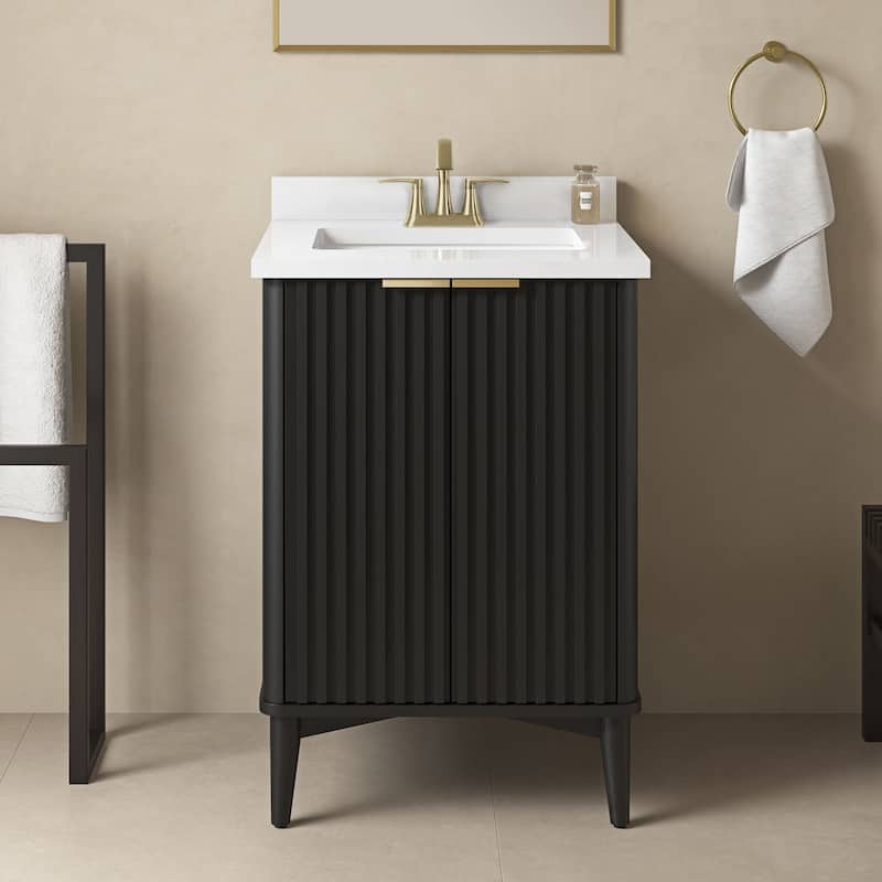 Gabi Bathroom Vanity with White Engineered Stone Top - 24" - Onyx Black