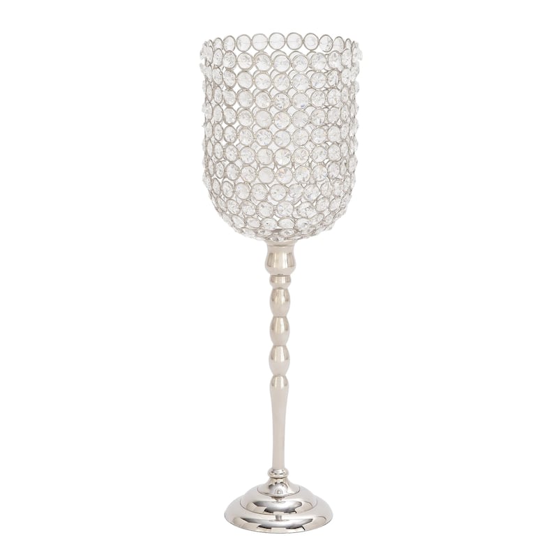 Aluminum Metal Single Candle Room Hurricane Lamp - Silver - Roche River Decor - 6"W x 6"L x 19"H