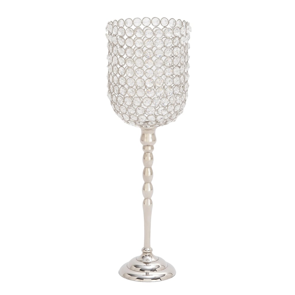 Aluminum Metal Single Candle Room Hurricane Lamp - Silver - Roche River Decor - 6"W x 6"L x 19"H