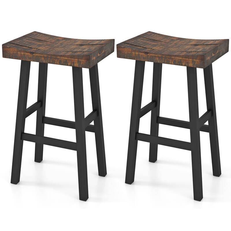 Gymax 29 Inch Bar Stools Set of 4 Bar Height Barstools w Saddle Seat