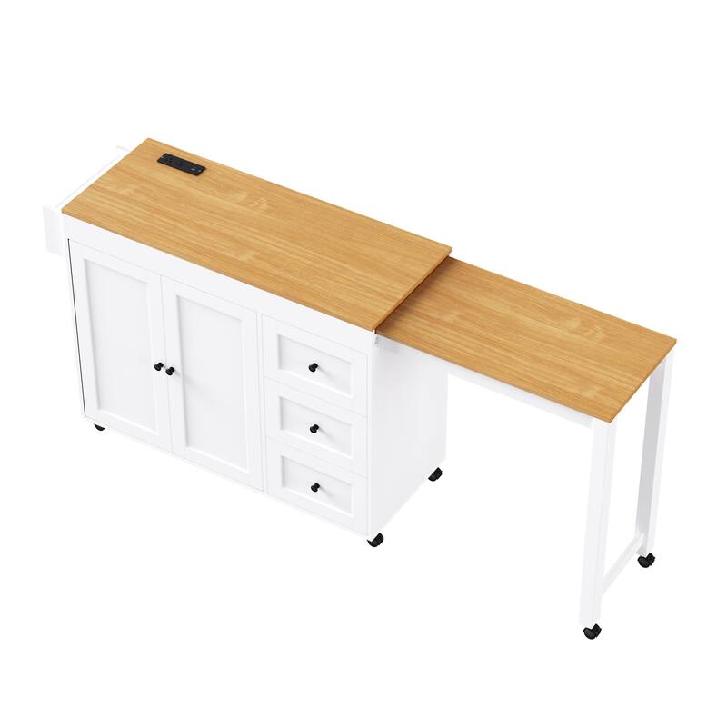 74.8" Kitchen Island with Extendable Dining Table and 3 Drawers
