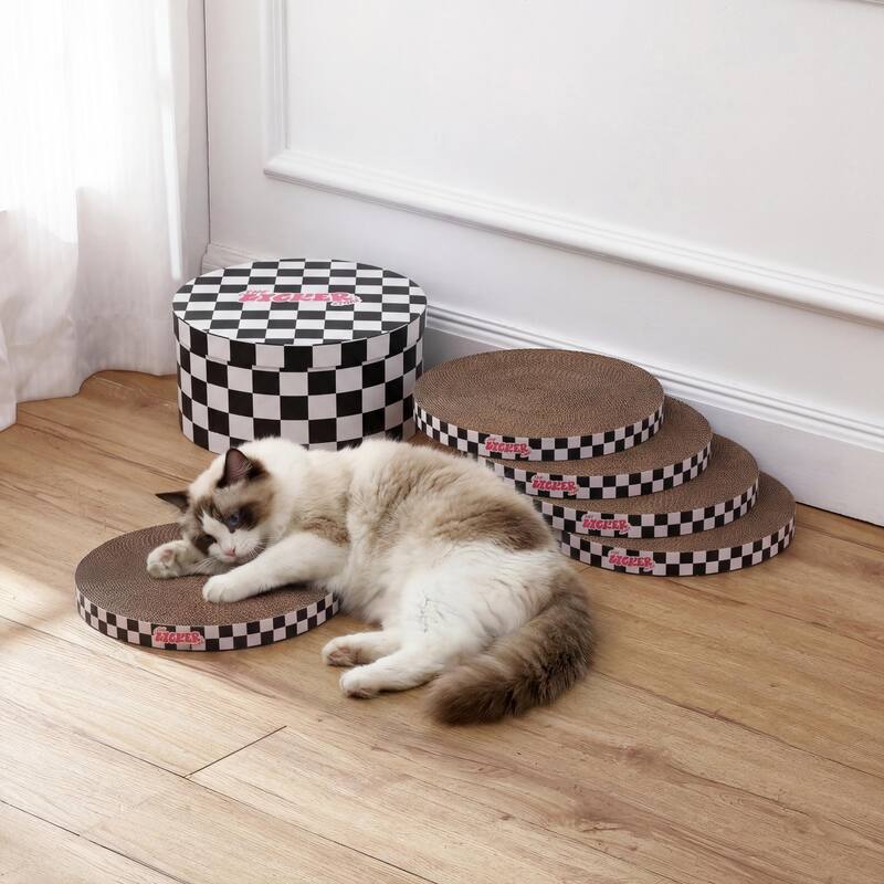 Kate 12" Cardboard Reversible Cat Scratcher Pad in Box with Catnip, (5-Pack)