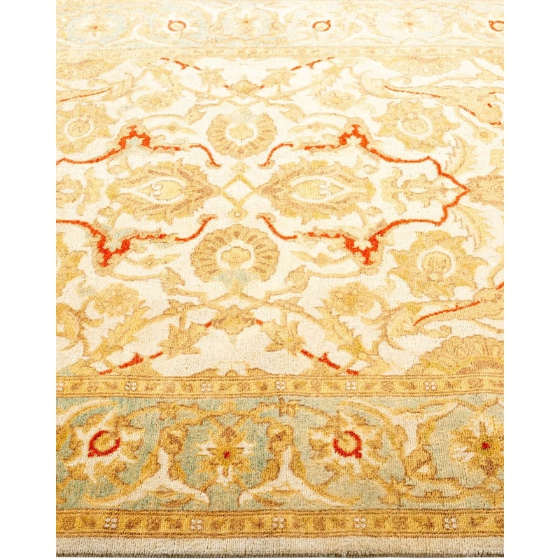 Overton Hand Knotted Wool Vintage Inspired Traditional Ottoman Ivory Area Rug - 4' 2" x 6' 3"