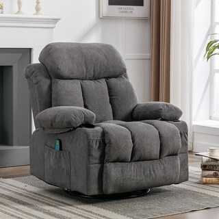 Grey Swinging Recliner Massage Sofa with USB, 2 Cup Holders, and 360° Rotation, Heating Function