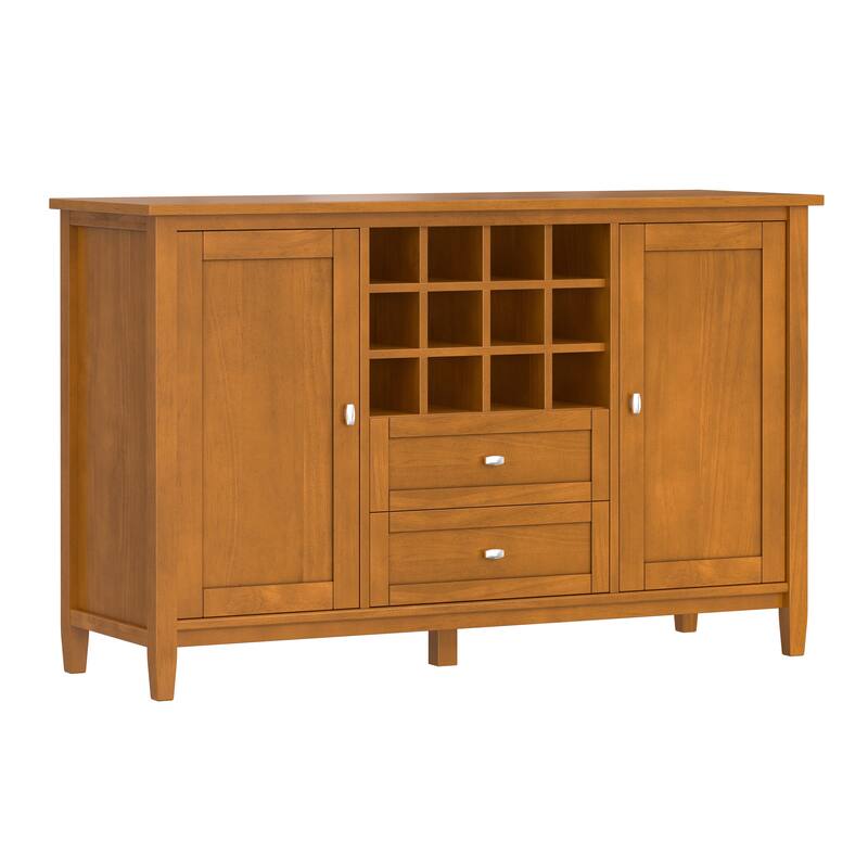 WYNDENHALL Norfolk Solid Wood 54" Wide Transitional Storage Cabinet with Wine Rack in Light Golden Brown - 18"D x 54"W x 34"H