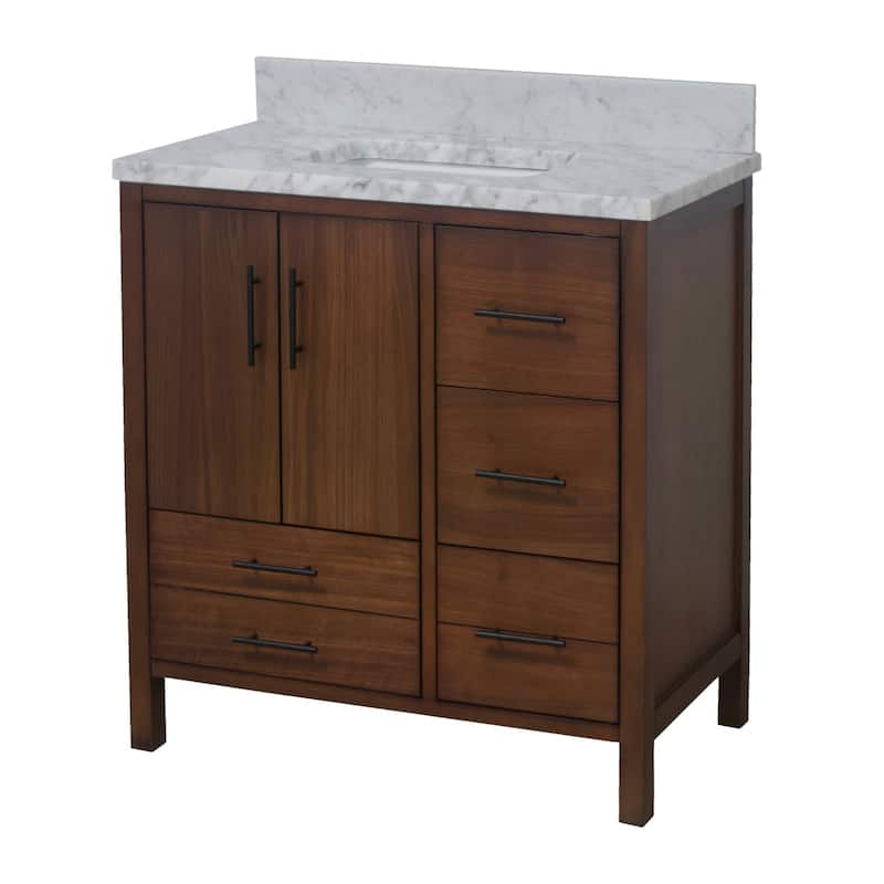 KitchenBathCollection California 36" Bathroom Vanity with Carrara Marble Top