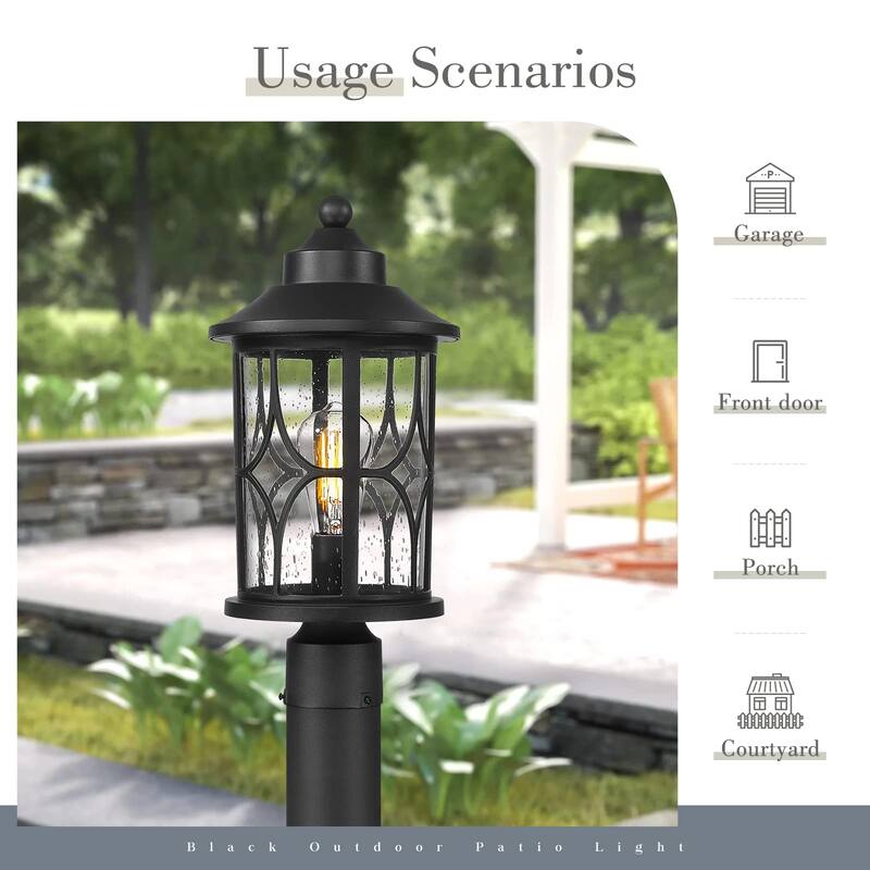 17 Inch Modern Outdoor Pole Light Seeded Glass, 1-Light Pier Mount - ‎8.3"L x 8.3"W x 16.9"H