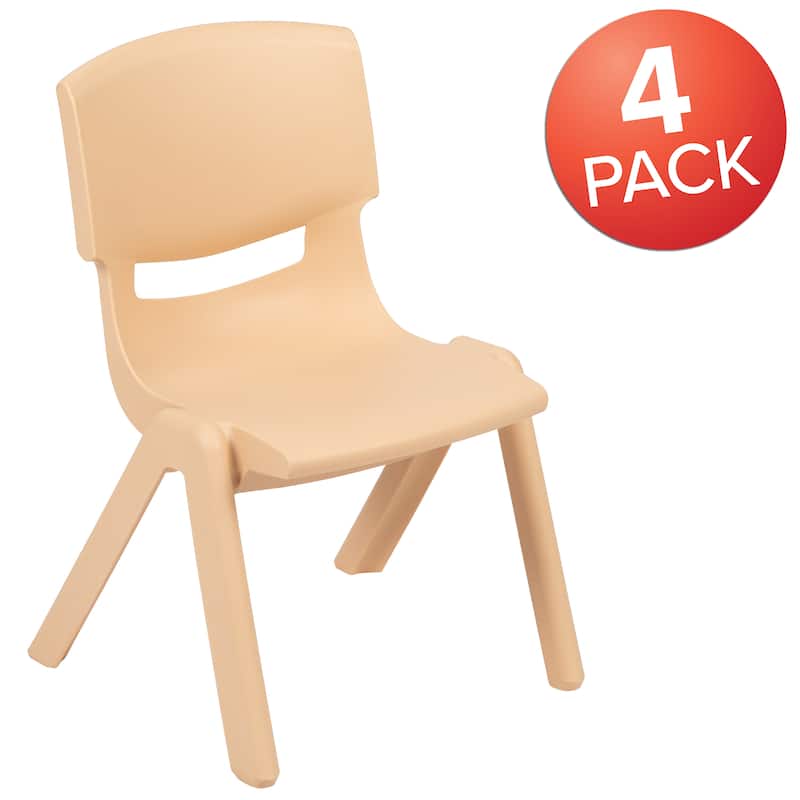 4 Pack Plastic Stack School Chair with 12" Seat Height - Kids Chair - Natural