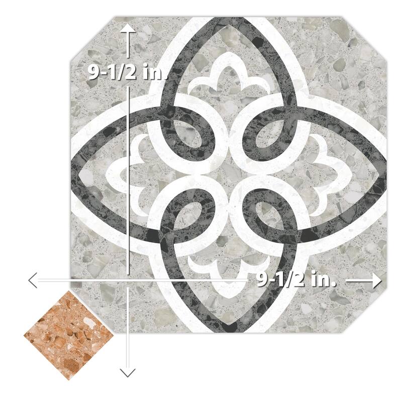 Merola Tile Riviera Octagon Garde Gris with Taco Rojizo 7-7/8" x 7-7/8" Porcelain Floor and Wall Tile