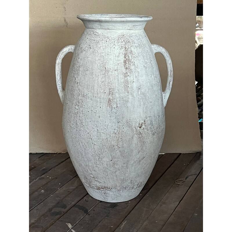 Approx. 25"H Vase with Two Long Handles Distressed White
